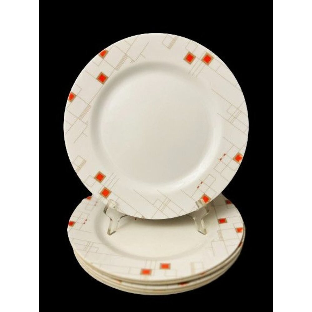 Set of 6 Vintage Mid Century Melamine Plates Geometric Design - 11"